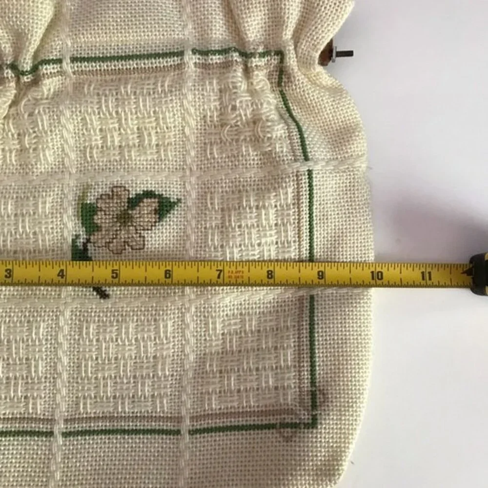 Vintage Custom Made by Cloverly Cottage Cross Stitch Cream Handbag Floral Lined